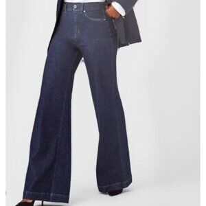 NEW Spanx Dark Wash Raw Indigo Ultra Wide 14" Leg‎ Denim Jeans Stretch L